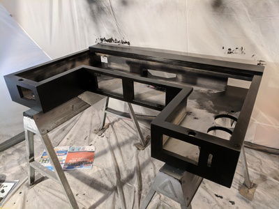 Desk flipped back over for painting the top.  I should have spent more time priming the interior.