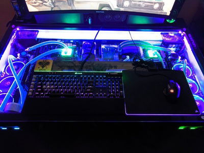 Same lighting system, but the room lights are off and the UV lights are on!