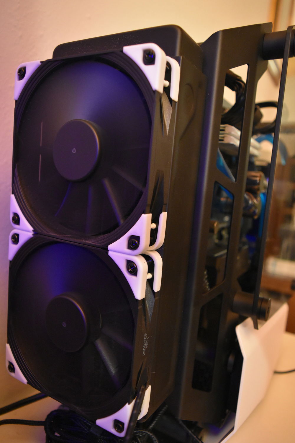 Back, radiator and fans close-up, lights off