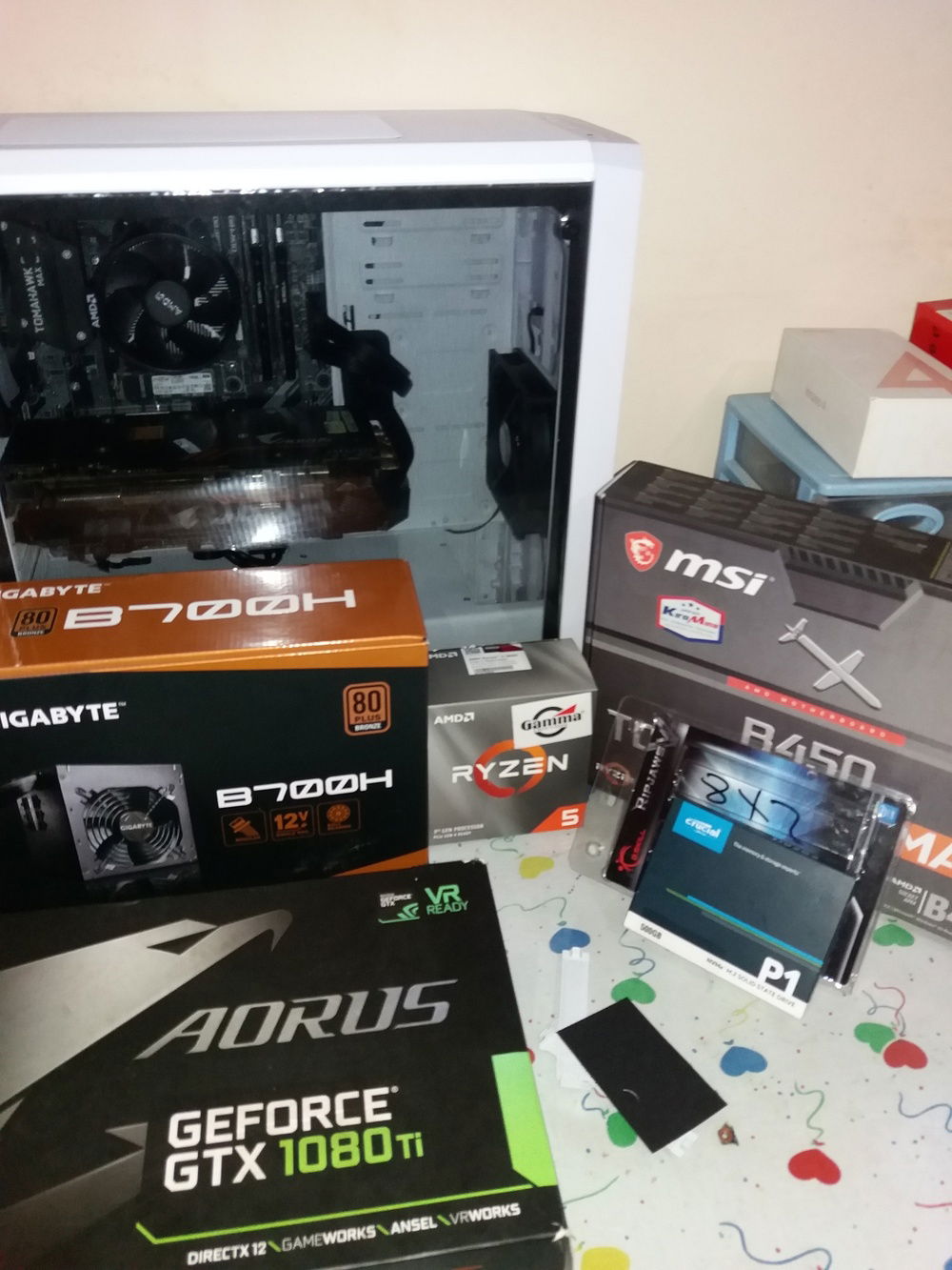 The parts after assemble, and boxes.