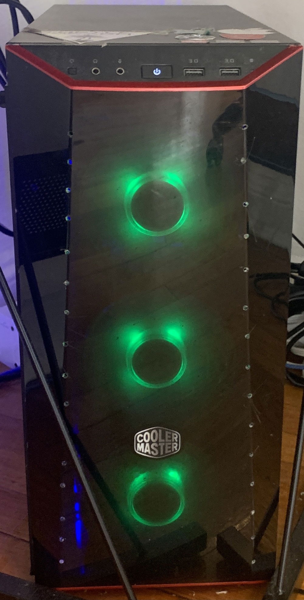 Front panel of PC

Don't mind the cables in the back I swear they look better in person and they have cable ties on them