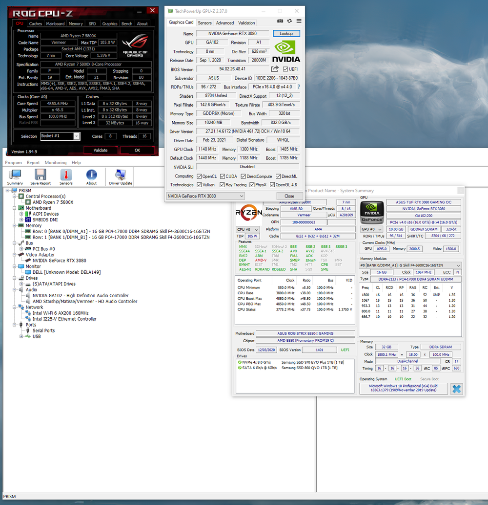 Showing off the specs!!! I'm happy to see the Pcie does work with 4.0 as indicated. Also note the B-die ram, was really not needed but I splurged.