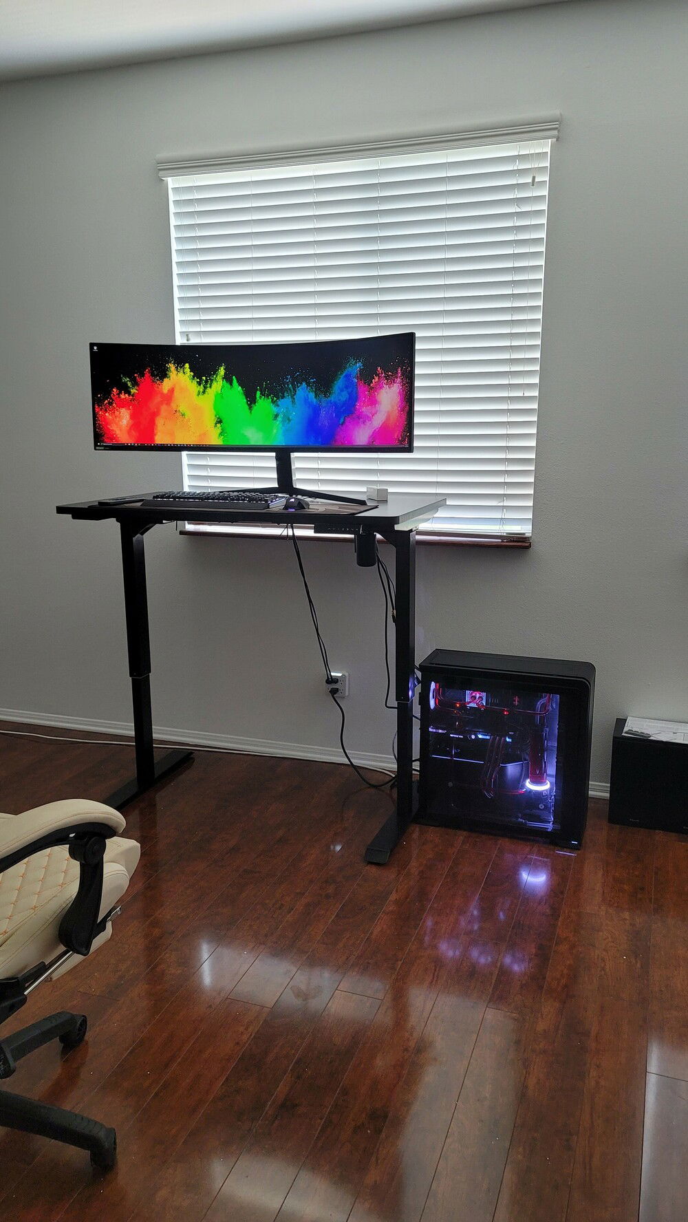 Cable managed at extended height.