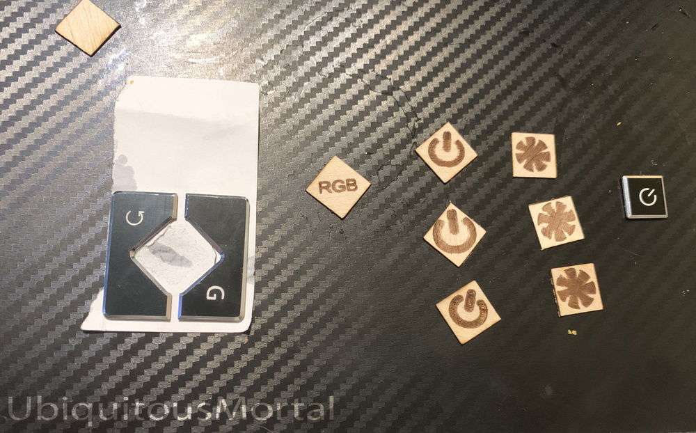 example of front power buttons and some laser etched replacement attempts