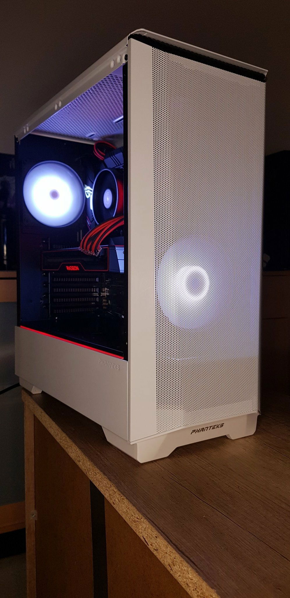 This was the first picture of this build, it had only two stock case fans and cpu had stock cooler. Later than I´ve added AIO, vertical GPU bracket and one more Corsair fan