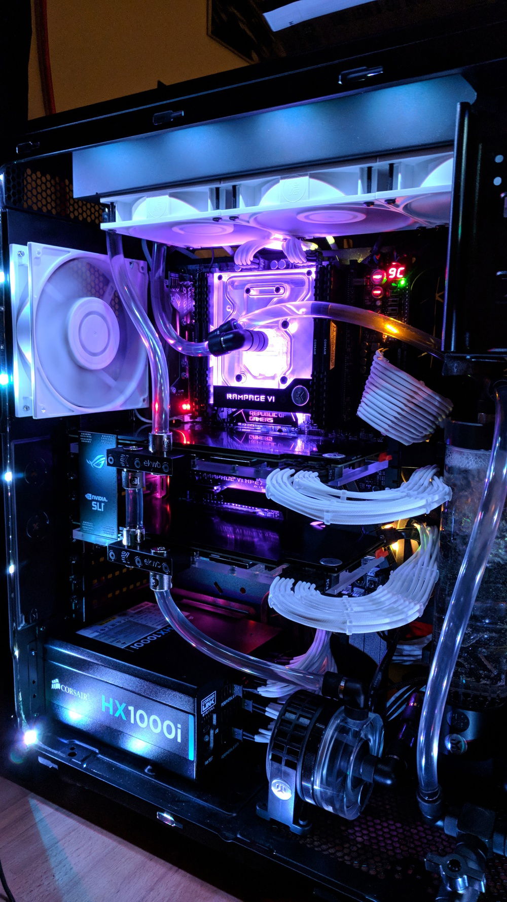 Picture of my build with an EKWB custom water cooling loop. (Taken 2/12/18) [1]