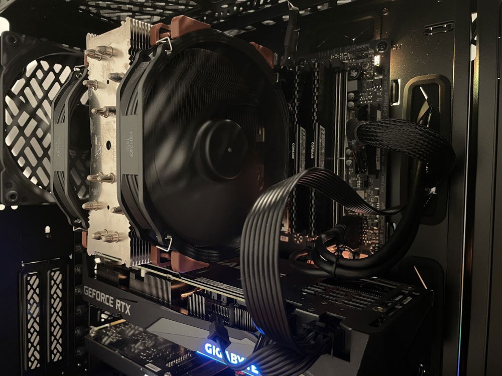 A close up of the CPU Cooler and memory section of my build.