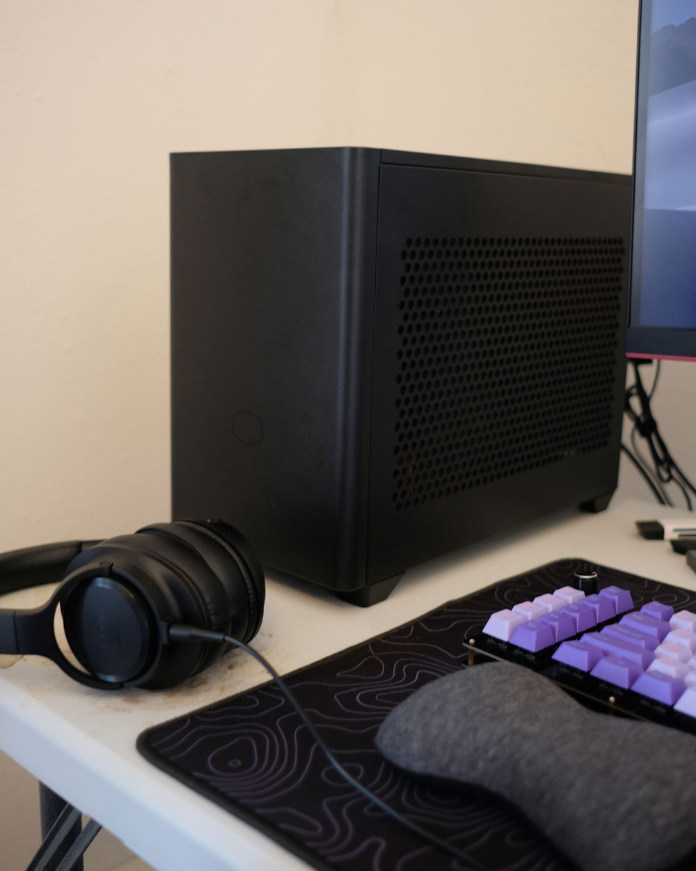 Close-up: inside the NR200 are the brains of the build. The inside is packed full with a huge cooler and gpu—not much to see there.