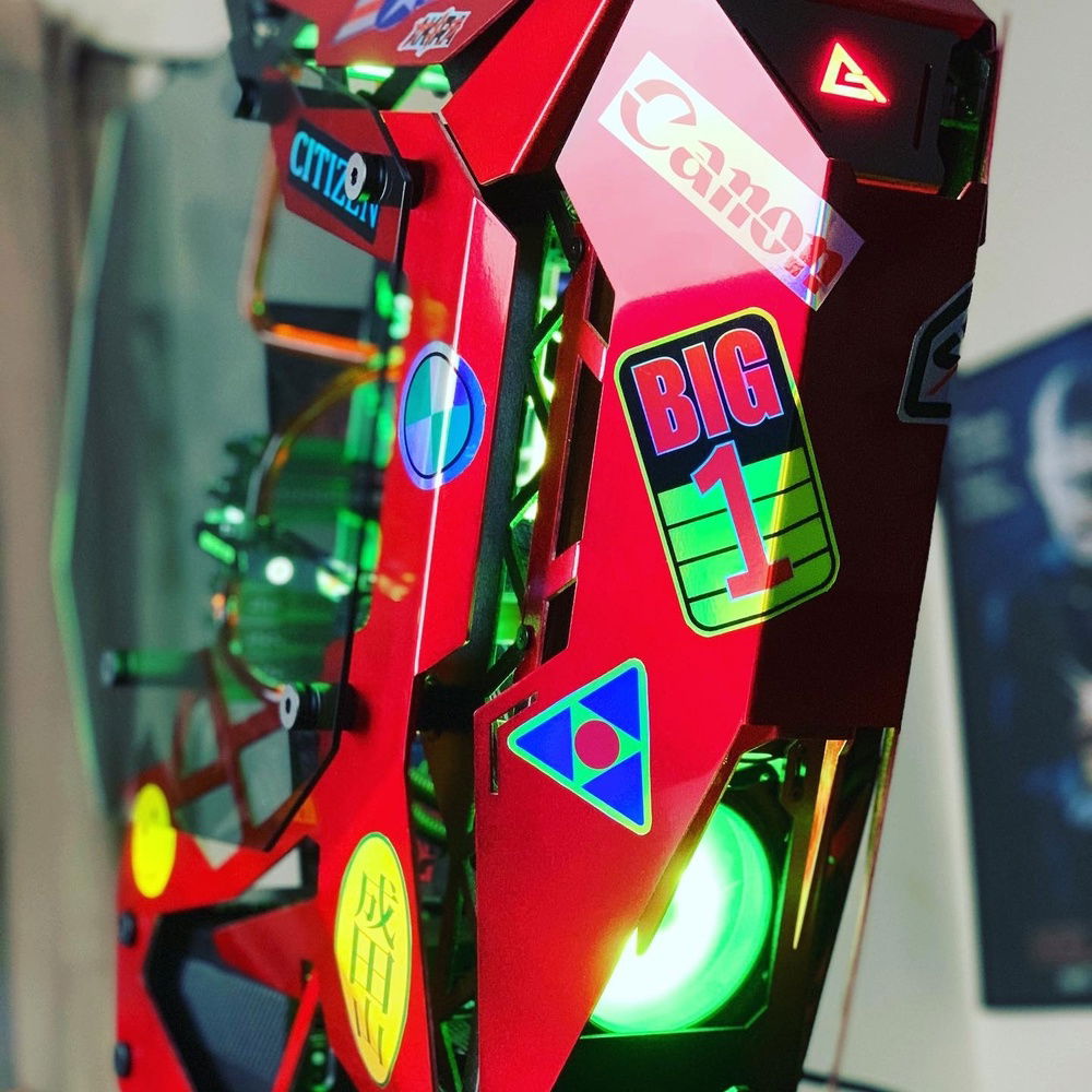 Front view showing some of the custom holographic stickers