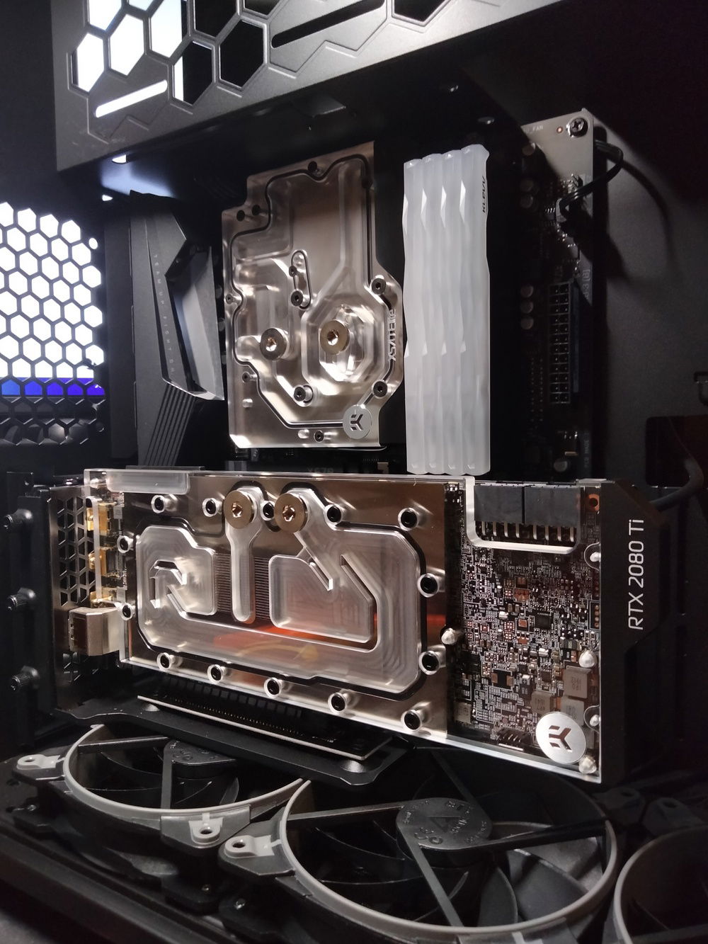 Vertical GPU mount is really the only way to go when custom water-cooling, the blocks just look too good