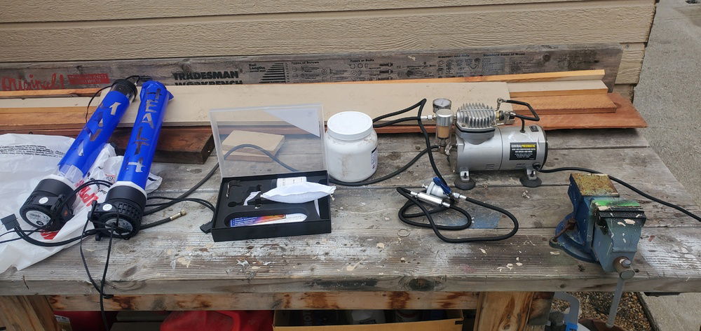 My work setup. Air eraser and airbrush compressor