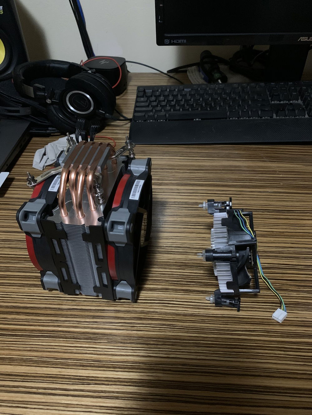 You vs the guy she tells you not to worry about! My buddy gave me his old cooler master evo to update my stock cpu cooler!