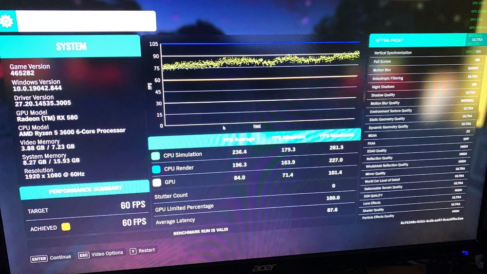 Results from Forza Horizon 4 benchmark
