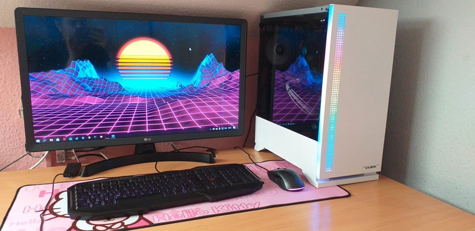 With her old desk but complete build.
