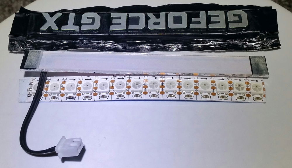 (Top) "GEFORCE GTX" logo
(Middle) White, non-addressable, backlight
(Bottom) WS2812B 5050 RGB LED Strip