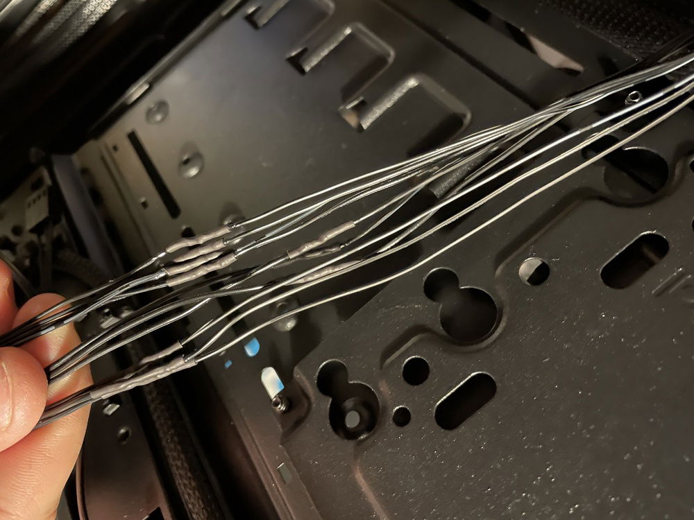 Fan cables cut to length and soldered/heatshrunk