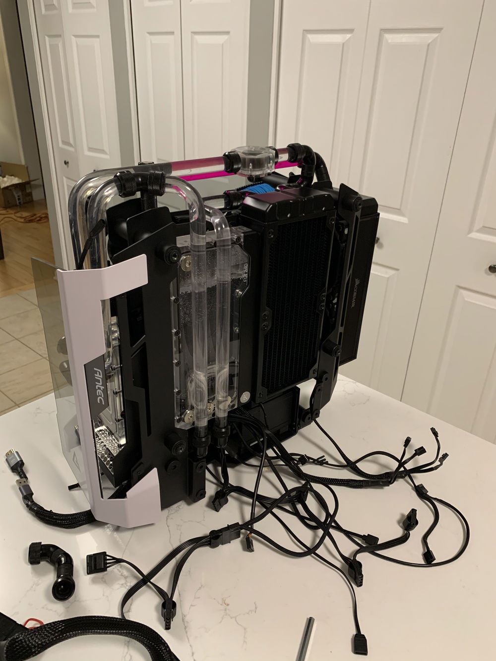 Where to hide all those cables?!?  Wasn’t happy with the rear corner, so shortened it.