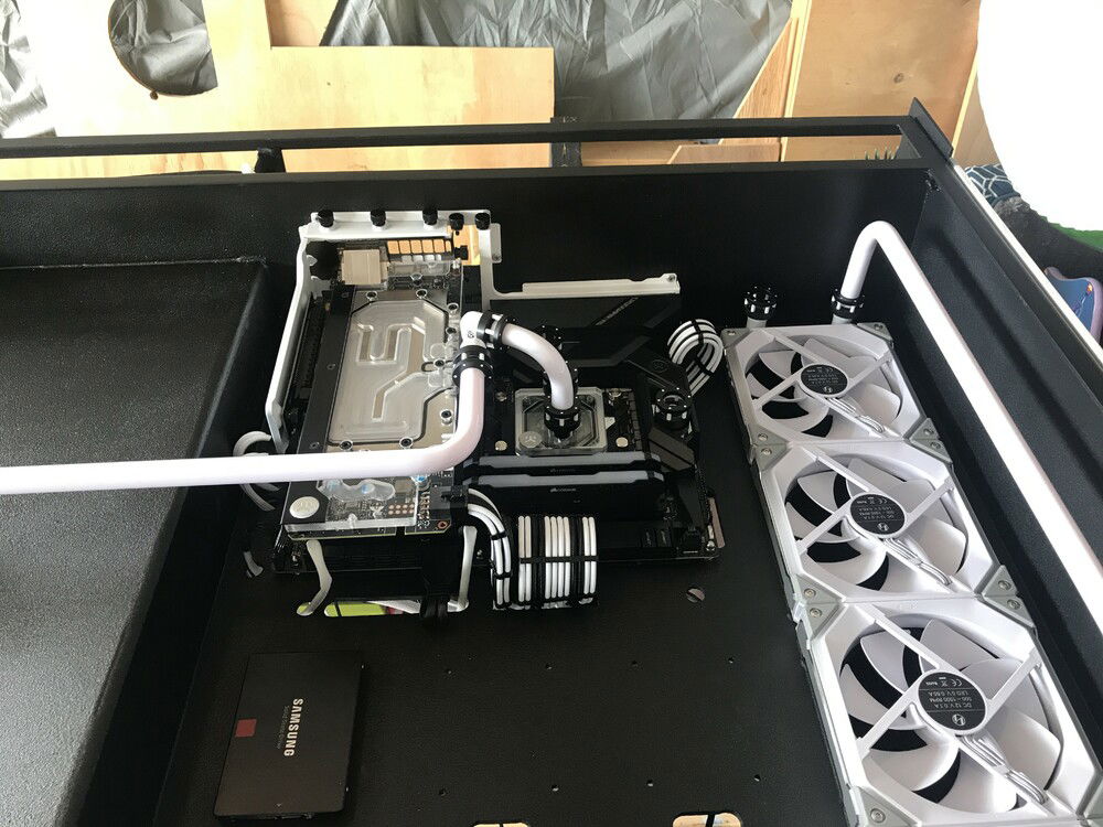 "Vertical" mount installed and more tubing bent. Getting close to filling the loop and leak testing.