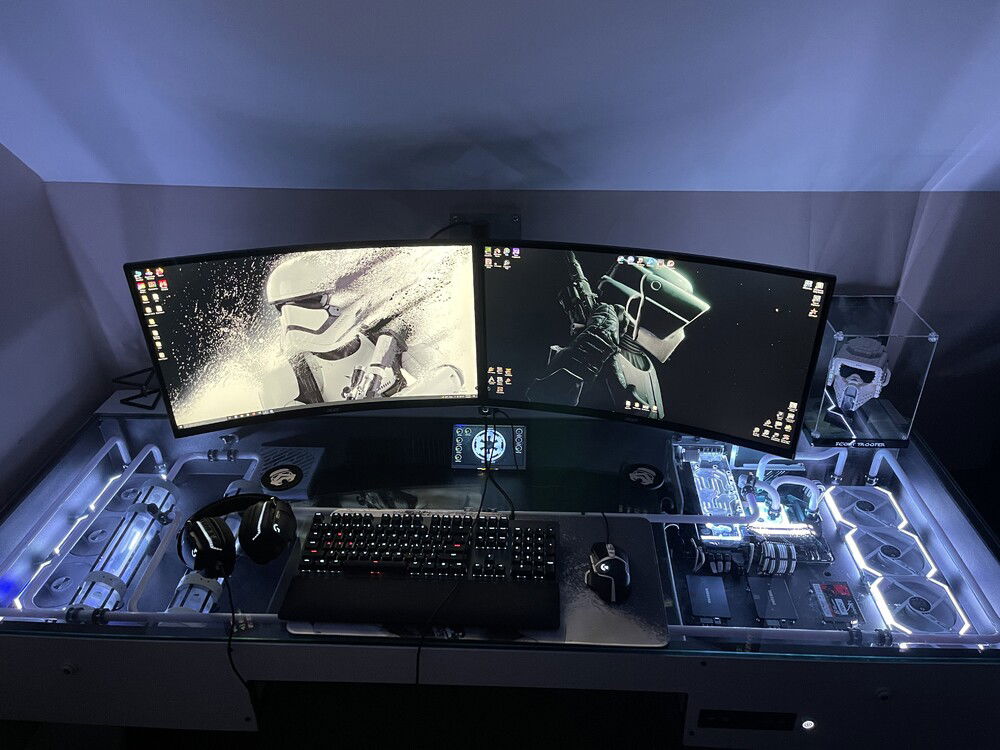 Finally got my 27” 1440p curved monitors mounted to the wall and looking amazing! Still working on getting my 28” 4K monitor mounted above them. I’ve been slowly machining the mount in my spare time.