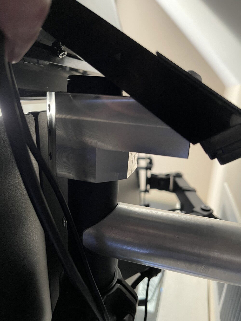 Here’s the mounting block I machined out of aluminum. Took me about 4 nights at work to get all of the angles right. Very happy with the results considering it was my first big project on the mill