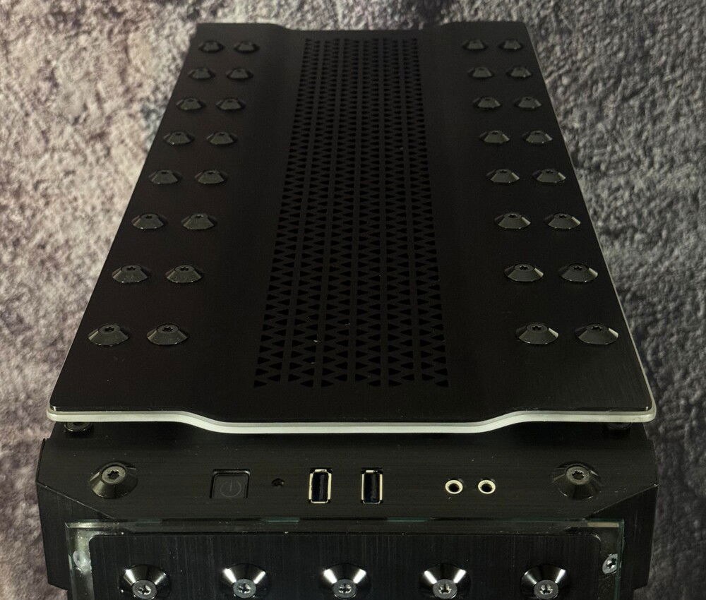 Custom made RGB top, with plenty of anodized aluminum collars to hold it in place.