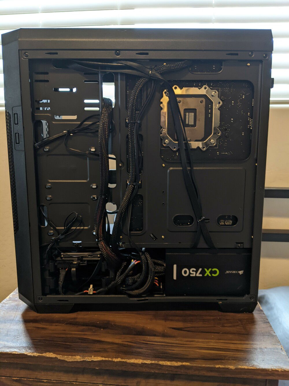 back panel cable management. I am reminded why I don't like non-modular power supplies