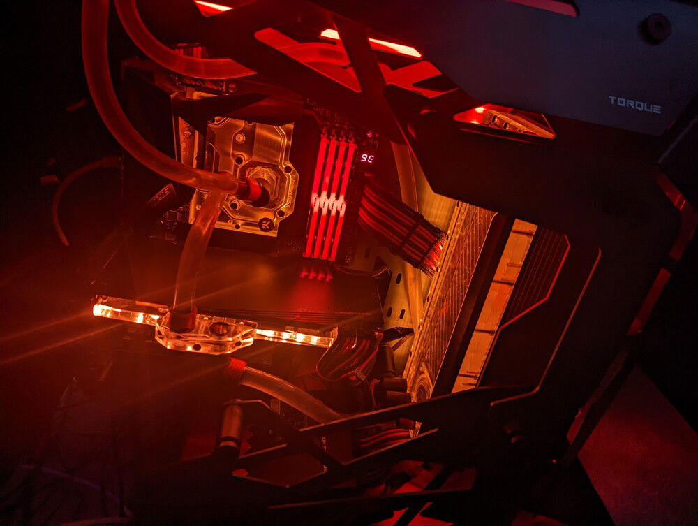 Glass Removed Image: 
Replace the RAM Kit: Going to move to a 64 GB Kit: DDR 4 3600Mhz 16 CL Trident Neo kit that is optimized for AMD.

Swap out the 3800 ti for an open loop liquid-cooled XFX RX 6900 XT Merc Edition.