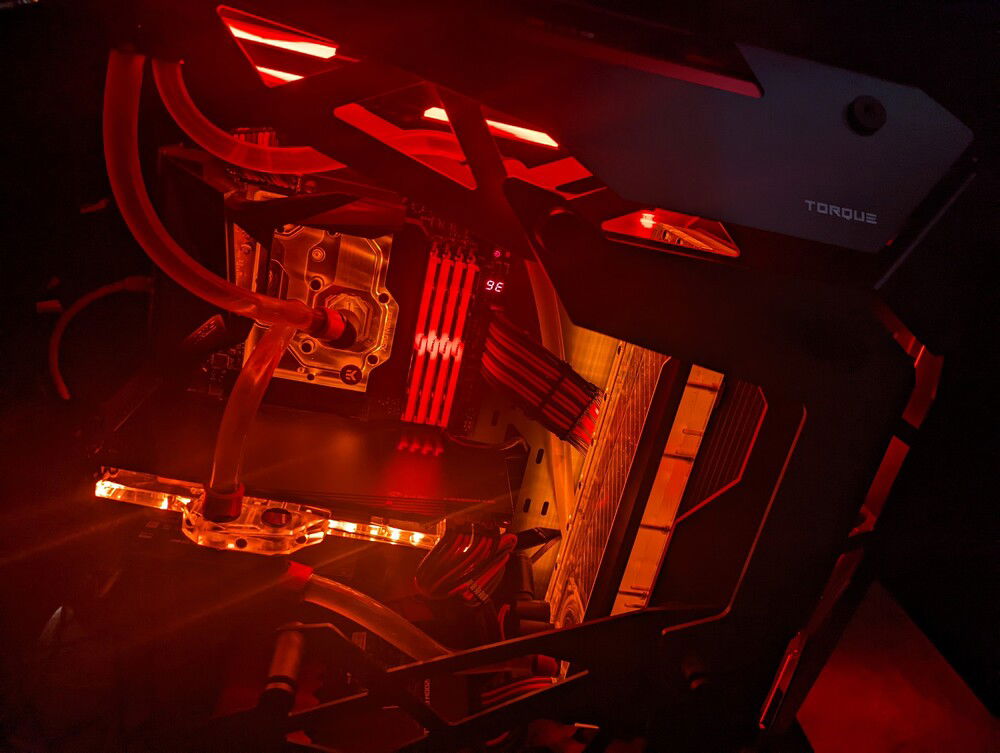 Glass Removed Image: 
Replace the RAM Kit: Going to move to a 64 GB Kit: DDR 4 3600Mhz 16 CL Trident Neo kit that is optimized for AMD.

Swap out the 3800 ti for an open loop liquid-cooled XFX RX 6900 XT Merc Edition.