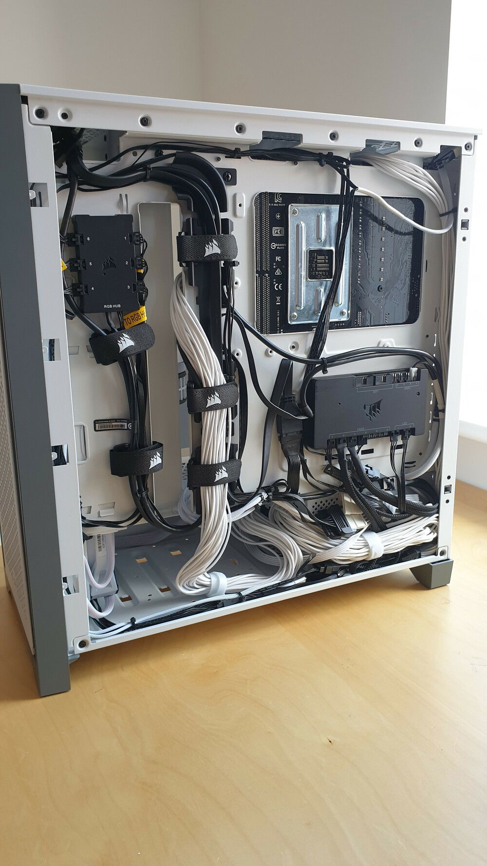 Rear view showing the best possible job of cable managing RGB fans.
