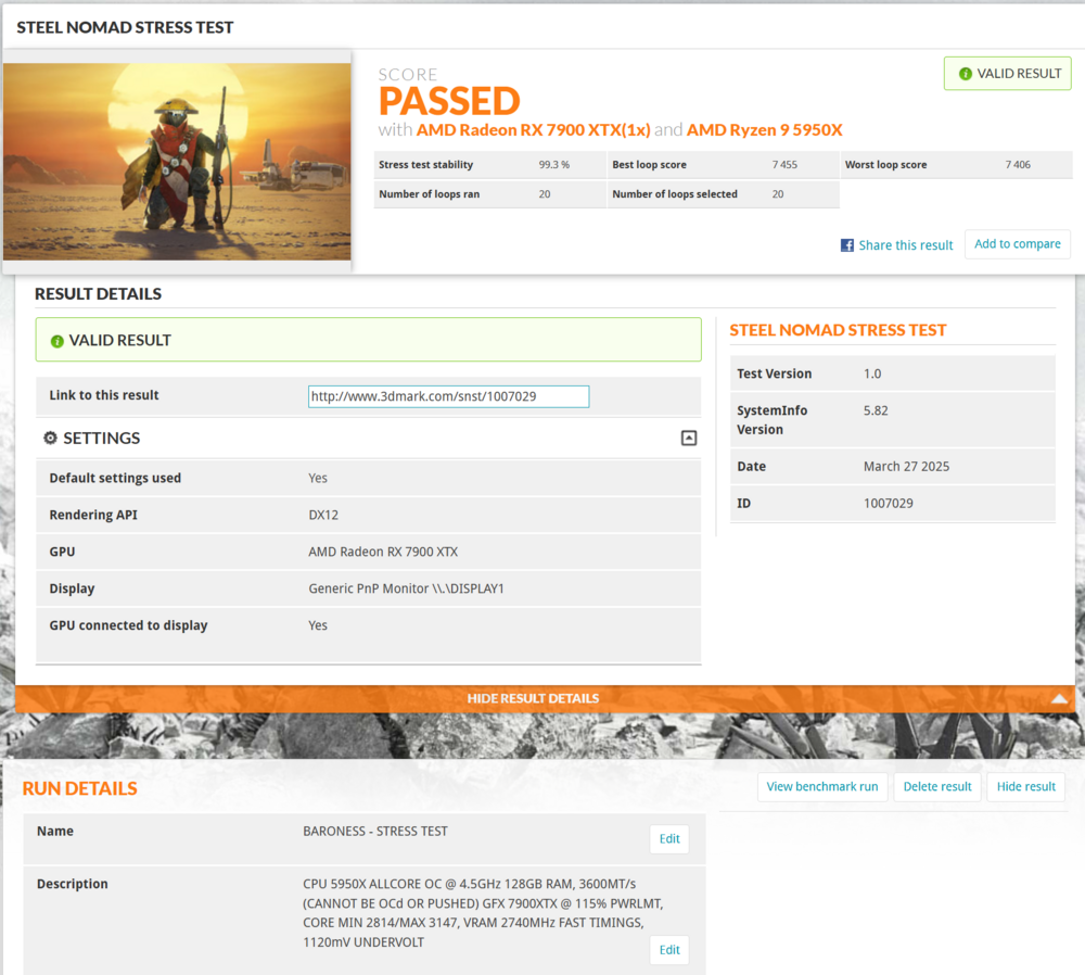 Average Steel Nomad of about 7425 Stability tested with 20 Loops