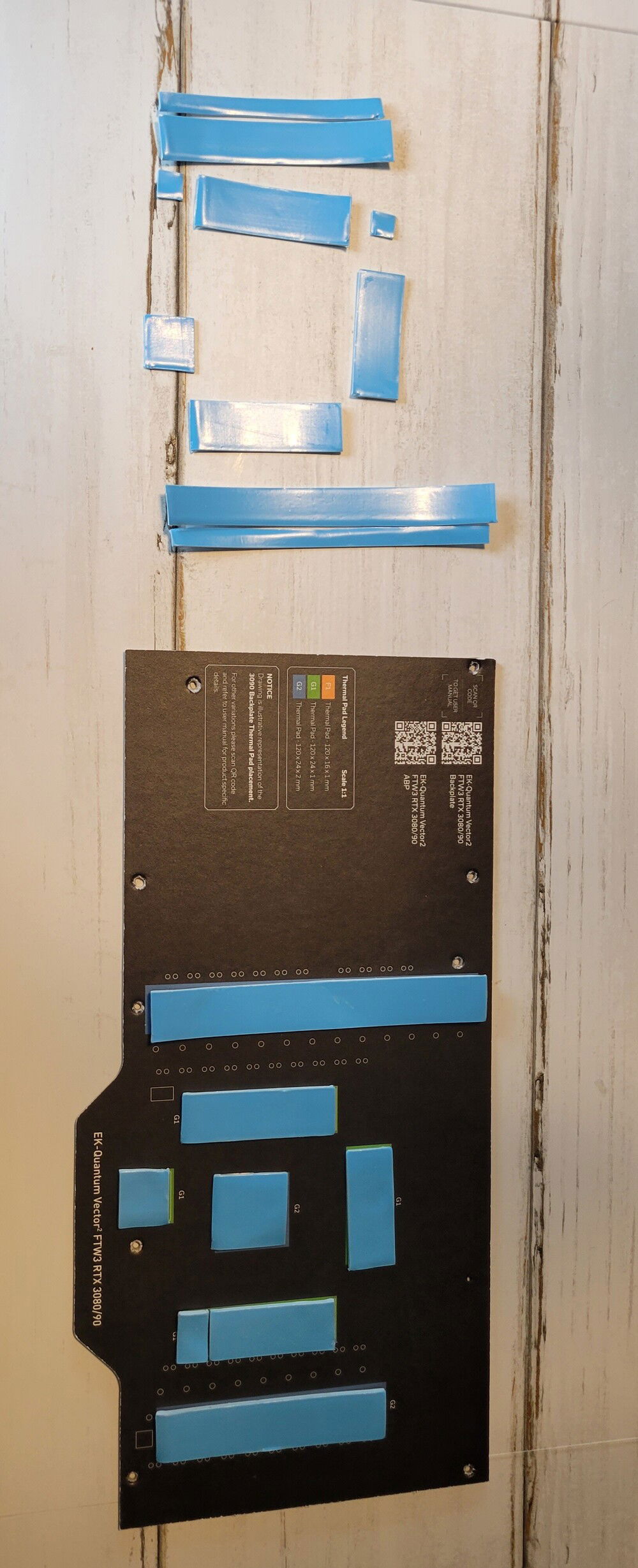 The GPU water block comes with these handy templates for size and placement of the thermal pads.