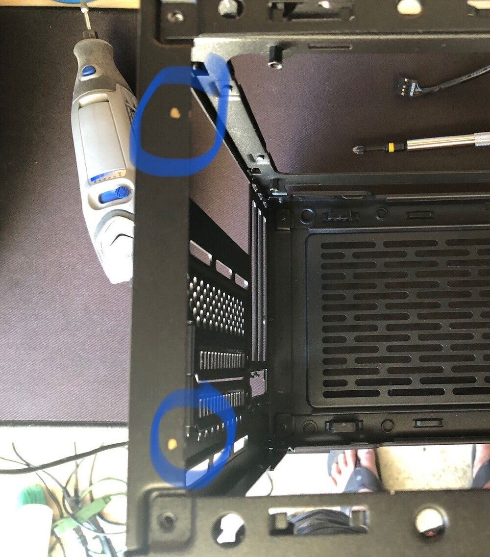 Marked holes to drill and tap for fitment of the side rad panel