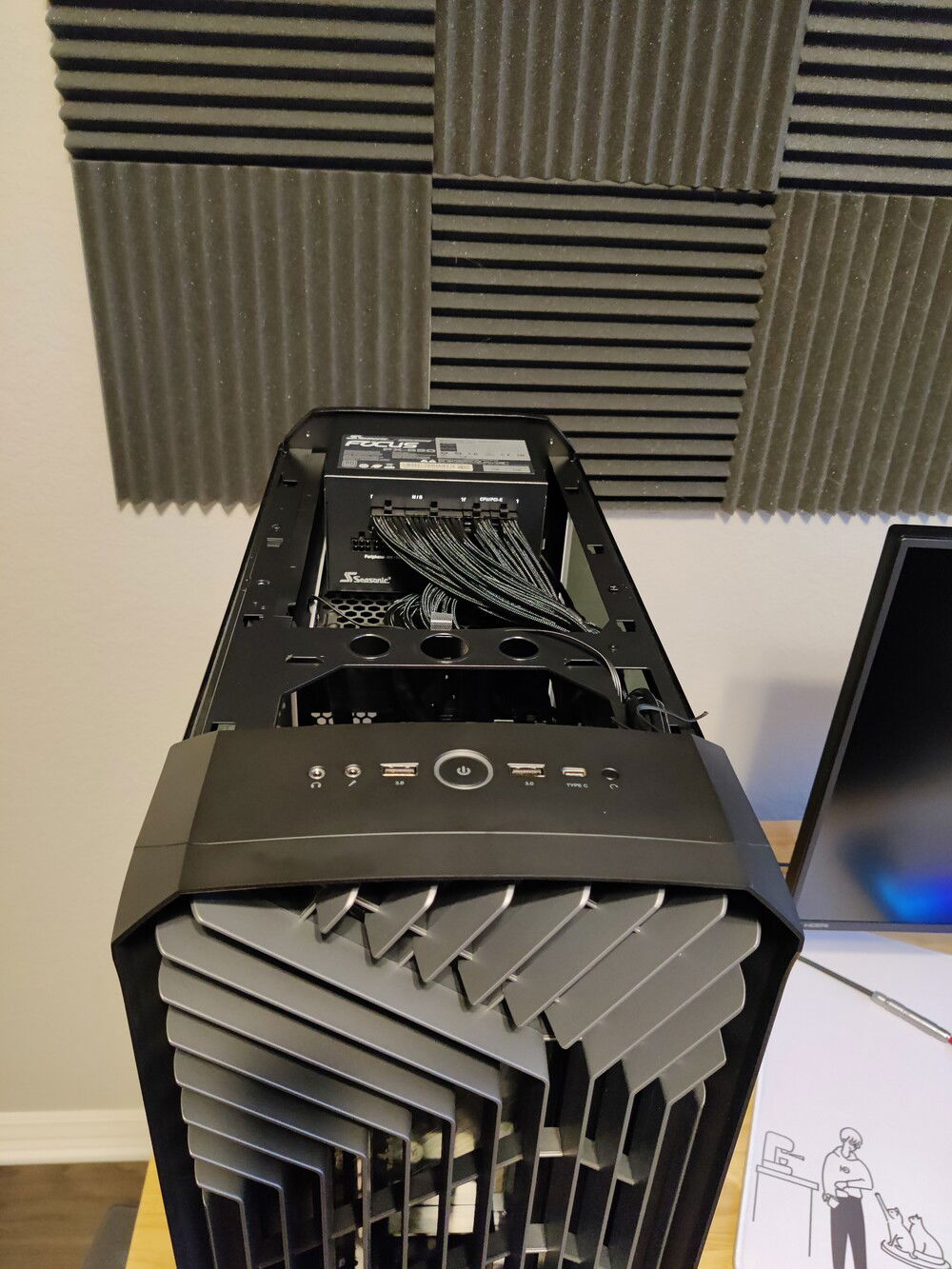 Case with top removed. Top mounted PSU.