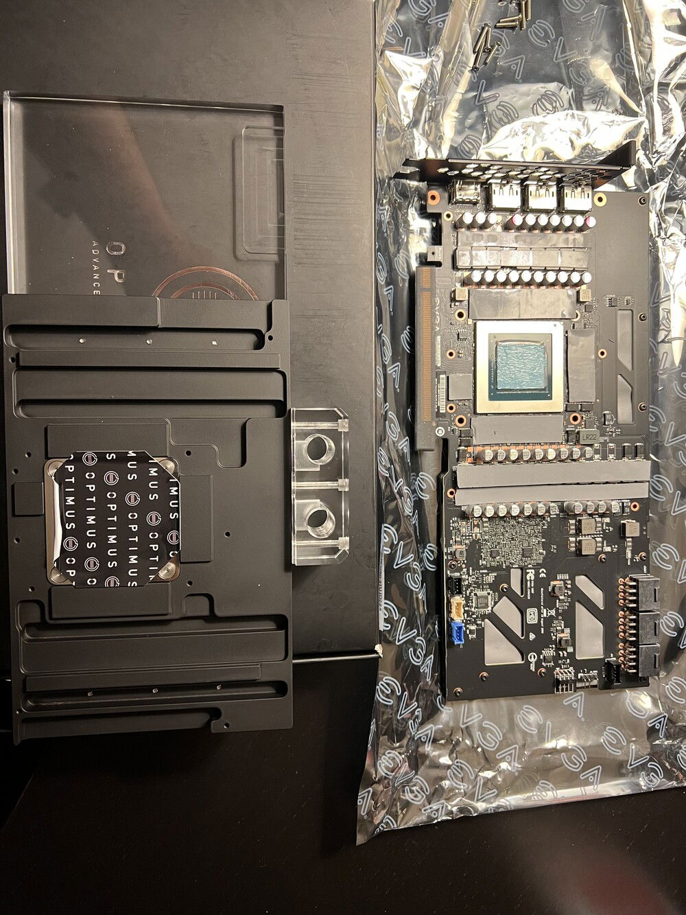 Optimus backplate installed and new thermal pads installed prior to water-block attachment