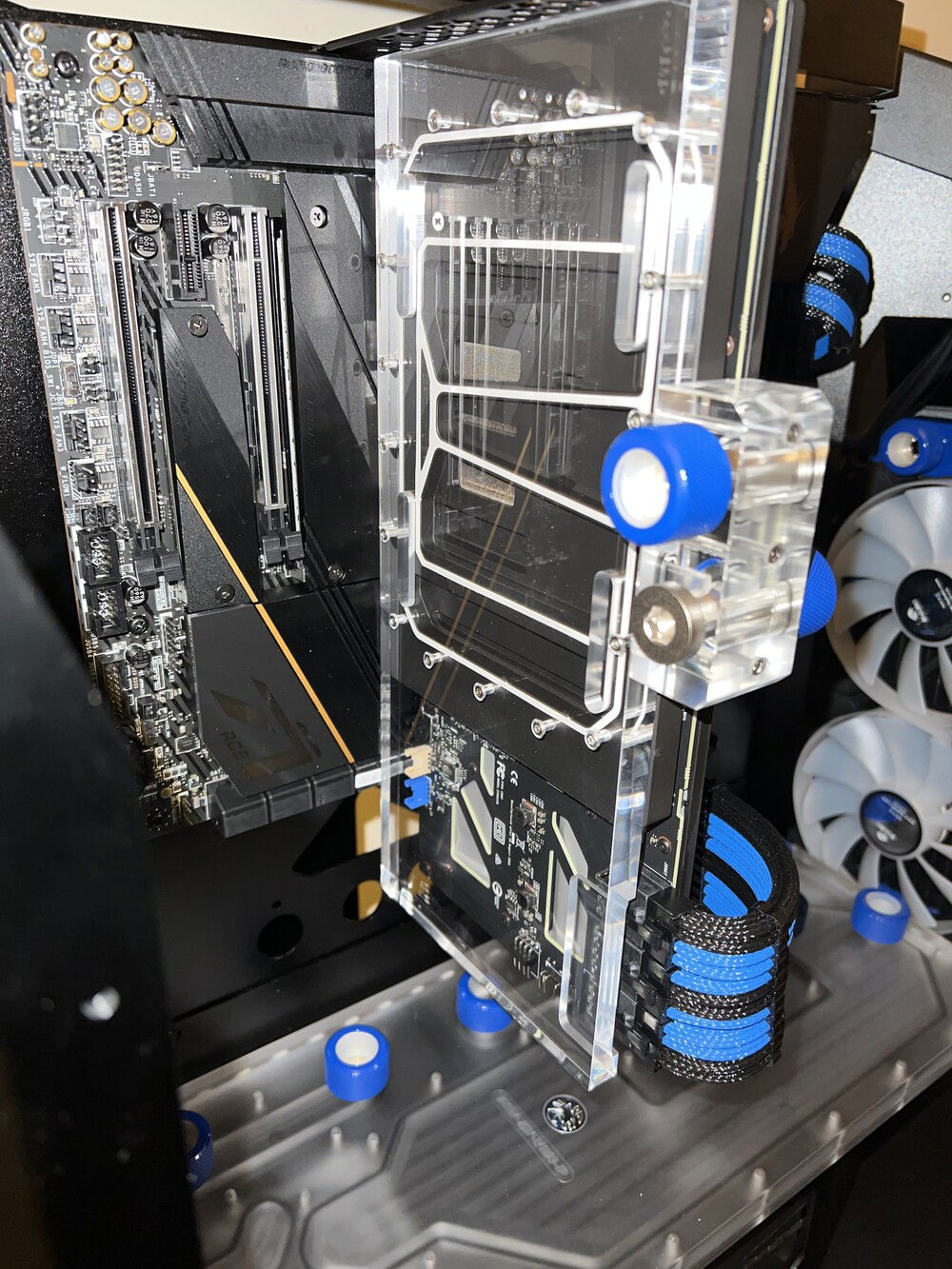 Front shot of video card after being installed on motherboard