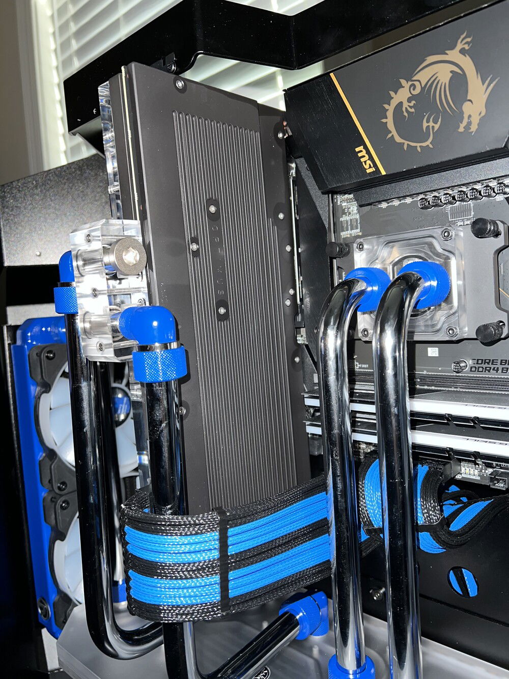 Back shot of video card after piping completed