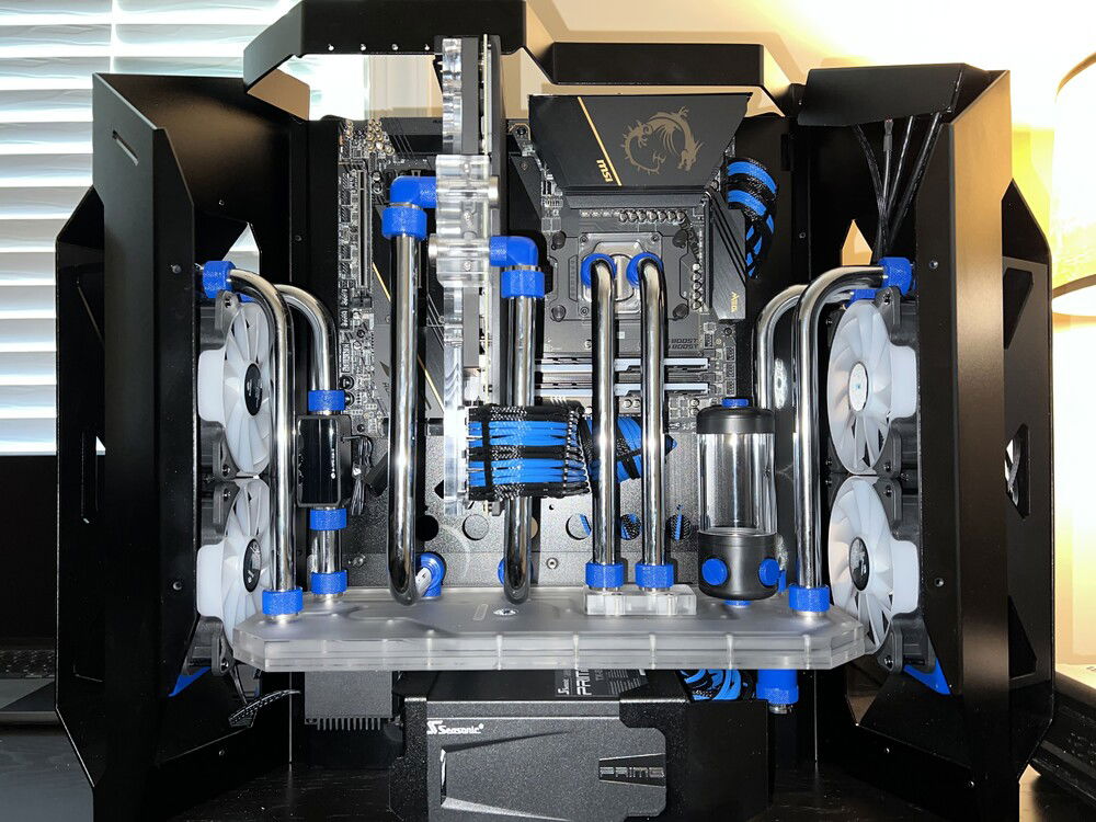 Reservoir installed to make it easier to fill and top off loop. Distro plates aren't very easy to fill by themselves and this should help with pressure fluctuations if I put a relief valve on top of the reservoir.