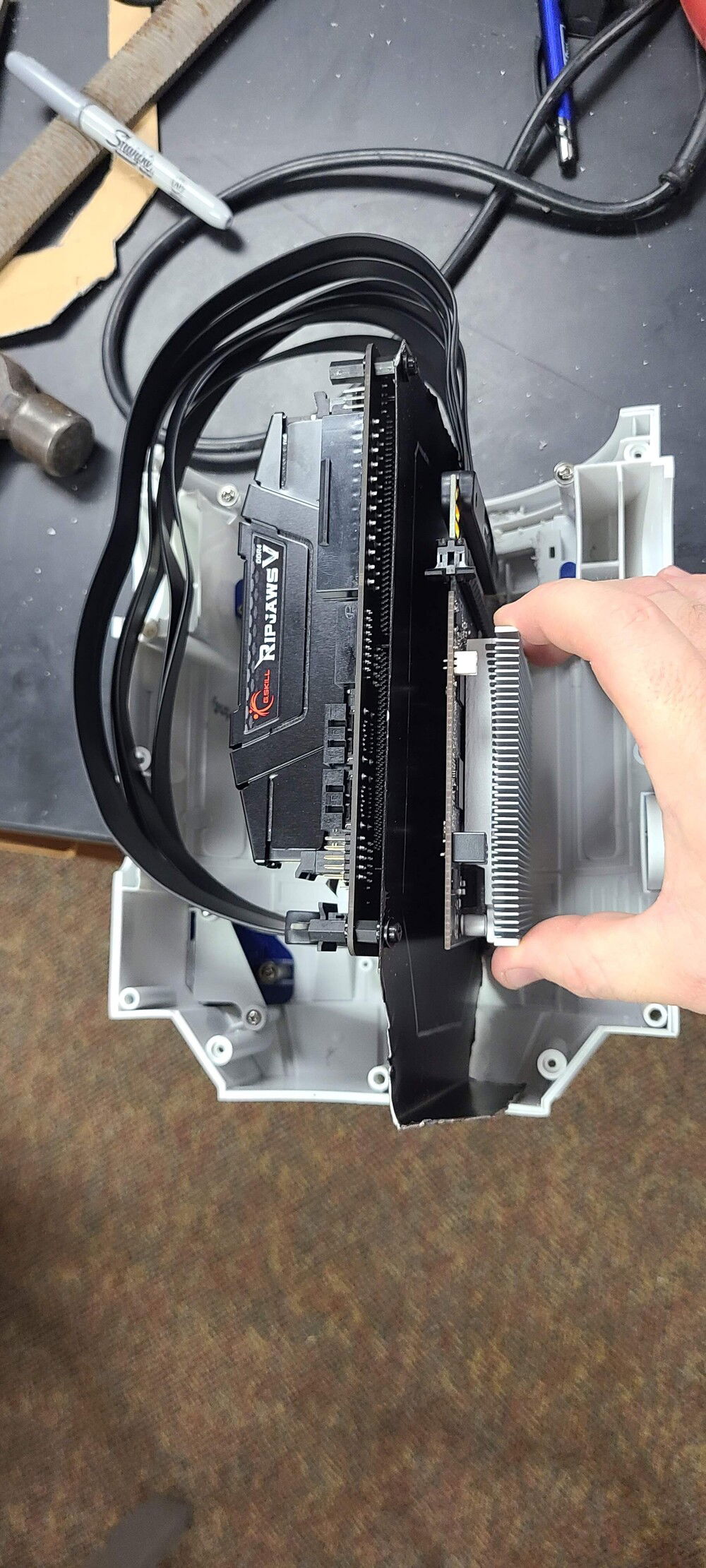 Test Fitting the Graphics Card.  What way will fit in the case the best!