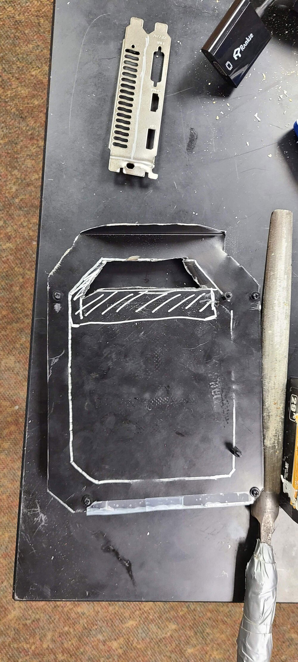 Had some issues cutting out the inside. I didn't have the right tools.  So a small slot it is.