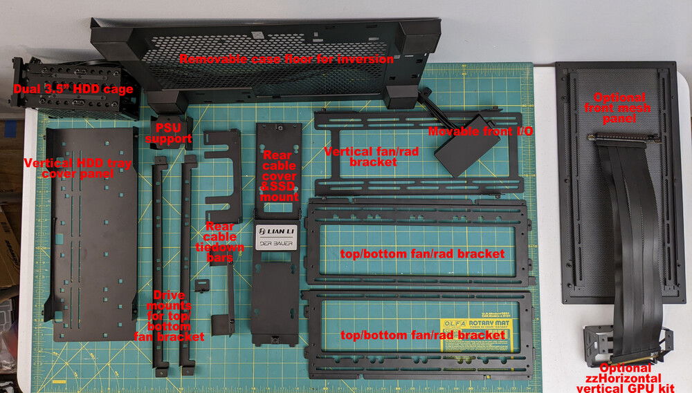 Every panel that is removable in the case (I actually forgot about the panel that lets you raise the height of the vertical GPU kit).