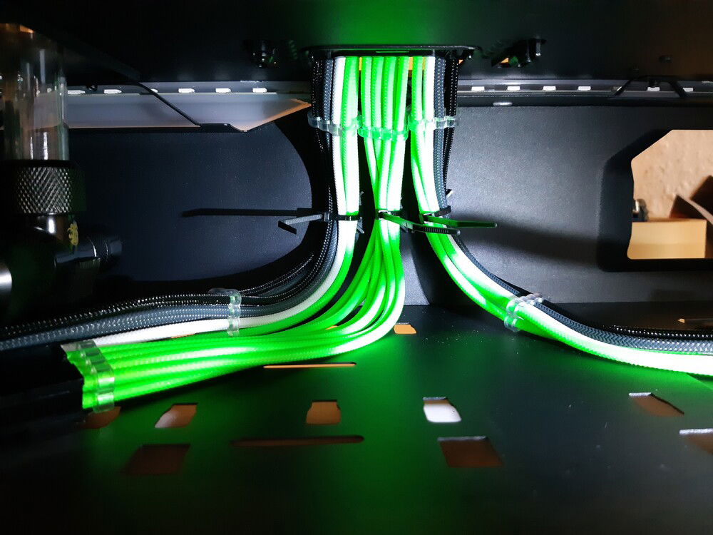 All cables have to be necessarily fixed with ty-bases and cable ties from underneath, otherwise they will never keep a straight vertical position.