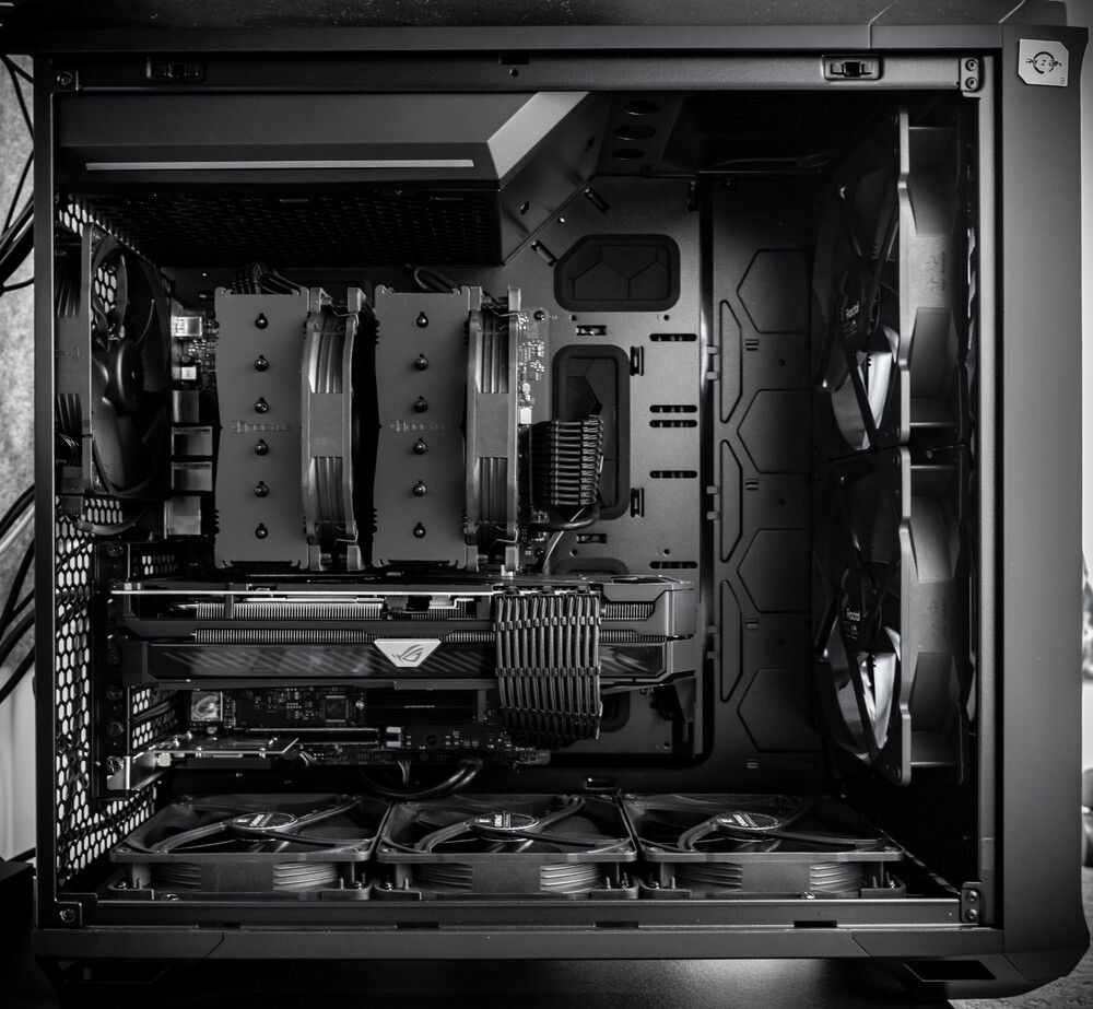 Moved the build into a Fractal Design Torrent to reduce overall temperatures for long renders.