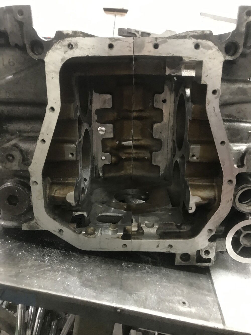 Both halves machined and set up and ready for measuring placement of motherboard.