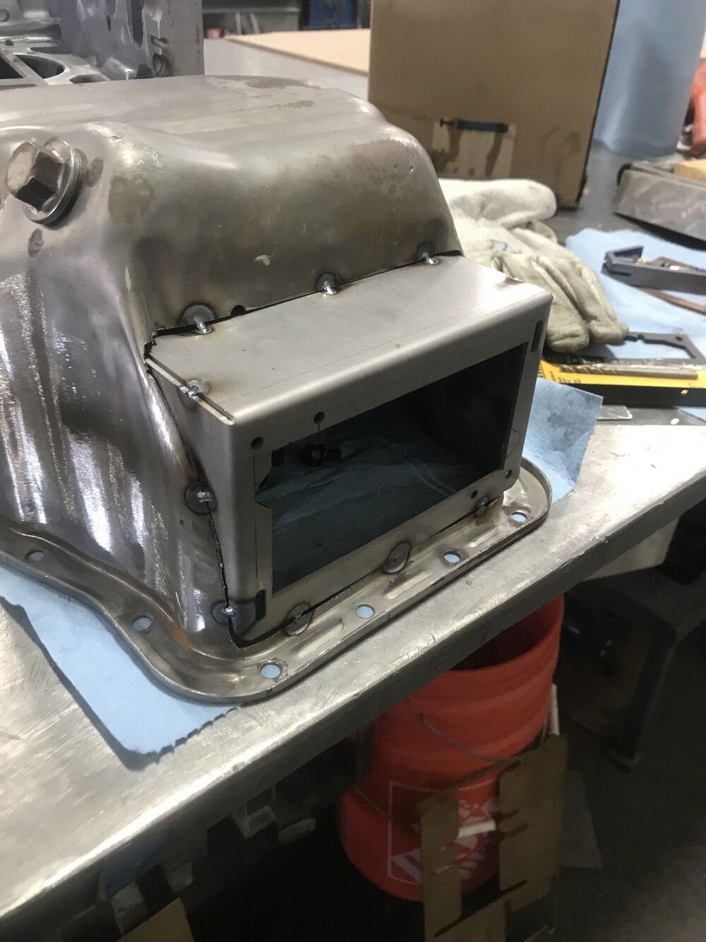 Oil pan PSU ready to weld.