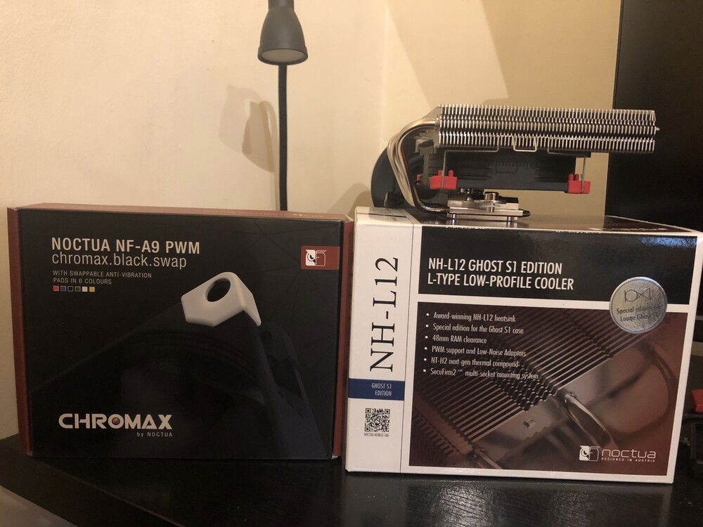Removed the old B9 Noctua fan that came in this Noctua NH-L12 Ghost S1 Edition. Replaced it with the newer Noctua NF-A9 PWM Chromax
