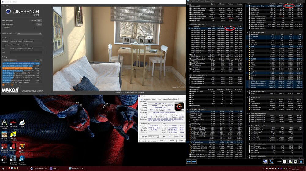 5GHz on my Ryzen 9 5900X! New CineBench r23 MultiCore high score for me too, 23704.
