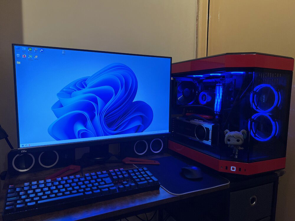 Upgrades!... I finally got round to upgrading my girlfriends PC. Previous build was Asus ROG Strix B350-F Gaming, Ryzen 5 3600X, Deepcool Gammaxx 400 v2, 16GB 3200c16 Corsair Vengeance RGB Pro, Sapphire Pulse RX 5600 XT, OCZ ZS Series 750w in the Hyte Y60 with an AOC Gaming G2590VXQ (75Hz TN)


New build is Asus ROG Strix B550-F Gaming Wifi II, Ryzen 9 5900X, Deepcool Castle 360RGB, 32GB 3200c16 Corsair Vengeance RGB Pro, EVGA GTX 1080 Hybrid, AeroCool Integrator Gold PCIE 5 850W in the Hyte Y60 with an Acer Predator XB271HU (Bmiprz) (165Hz OC IPS)

I will change those cheap UpHere fans and that GPU AIO fan soon too.