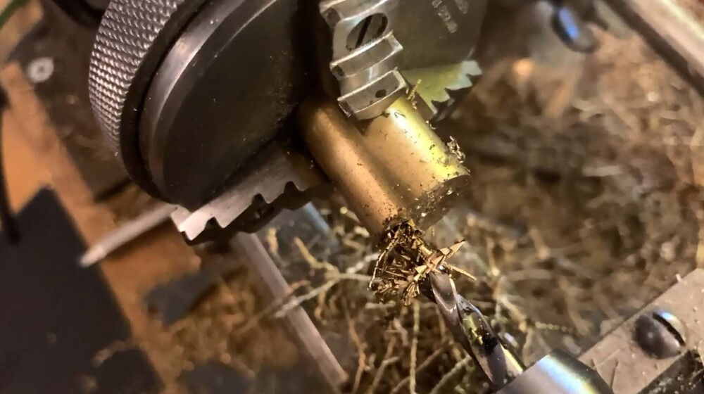 Drilling the 16mm brass blank