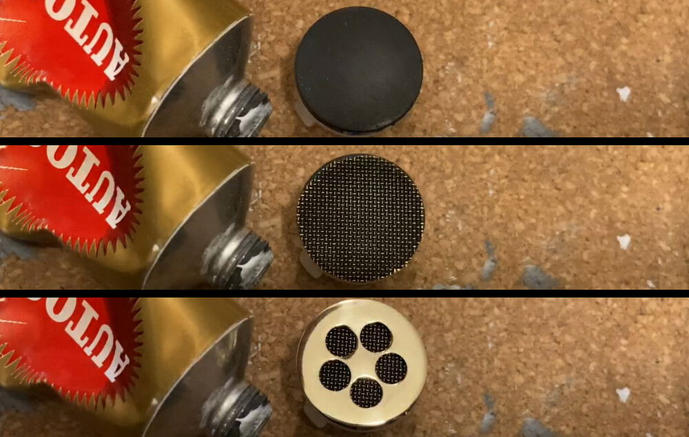 Power button to fit the style: black+mesh+polished brass