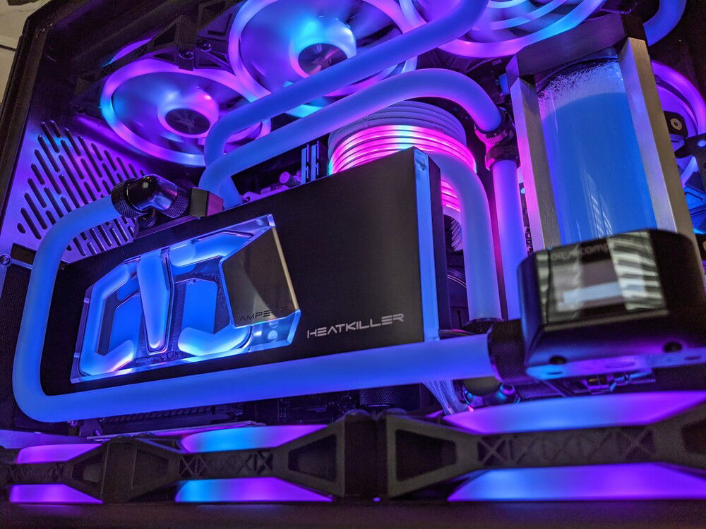 Watercool blocks. Love the chrome against black.